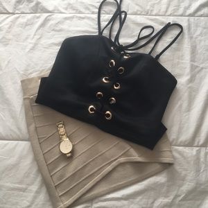 Black lace up thong style Bodysuit